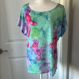 Art and Sol Wearable Art Watercolor Seahorse Multicolor Women's Top NWOT